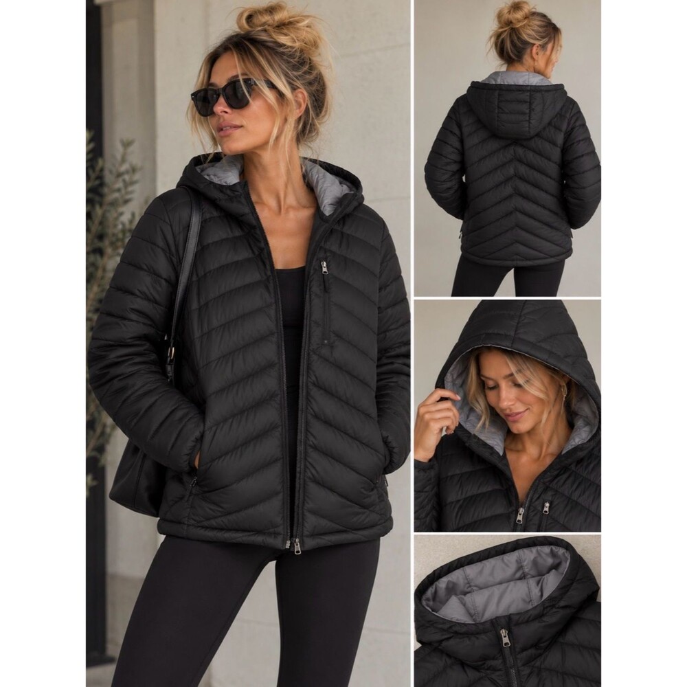 Iceburg Outerwear Quilted Puffer Jacket XL Hooded Lightweight Insulated Black
